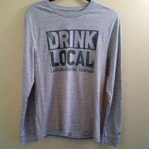 Mens S League Green Long Sleeve Tee with Green Print Lightweight Local